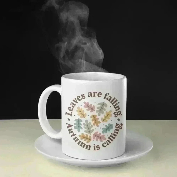 Leaves are falling fall mug 11oz with Bamboo Lids and Stainless Steel Spoon - Picture 3 of 5